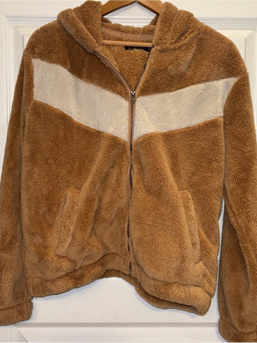 Abercrombie & Fitch Womens Medium Soft Sherpa Camel Teddybear Hoodie Full Zip